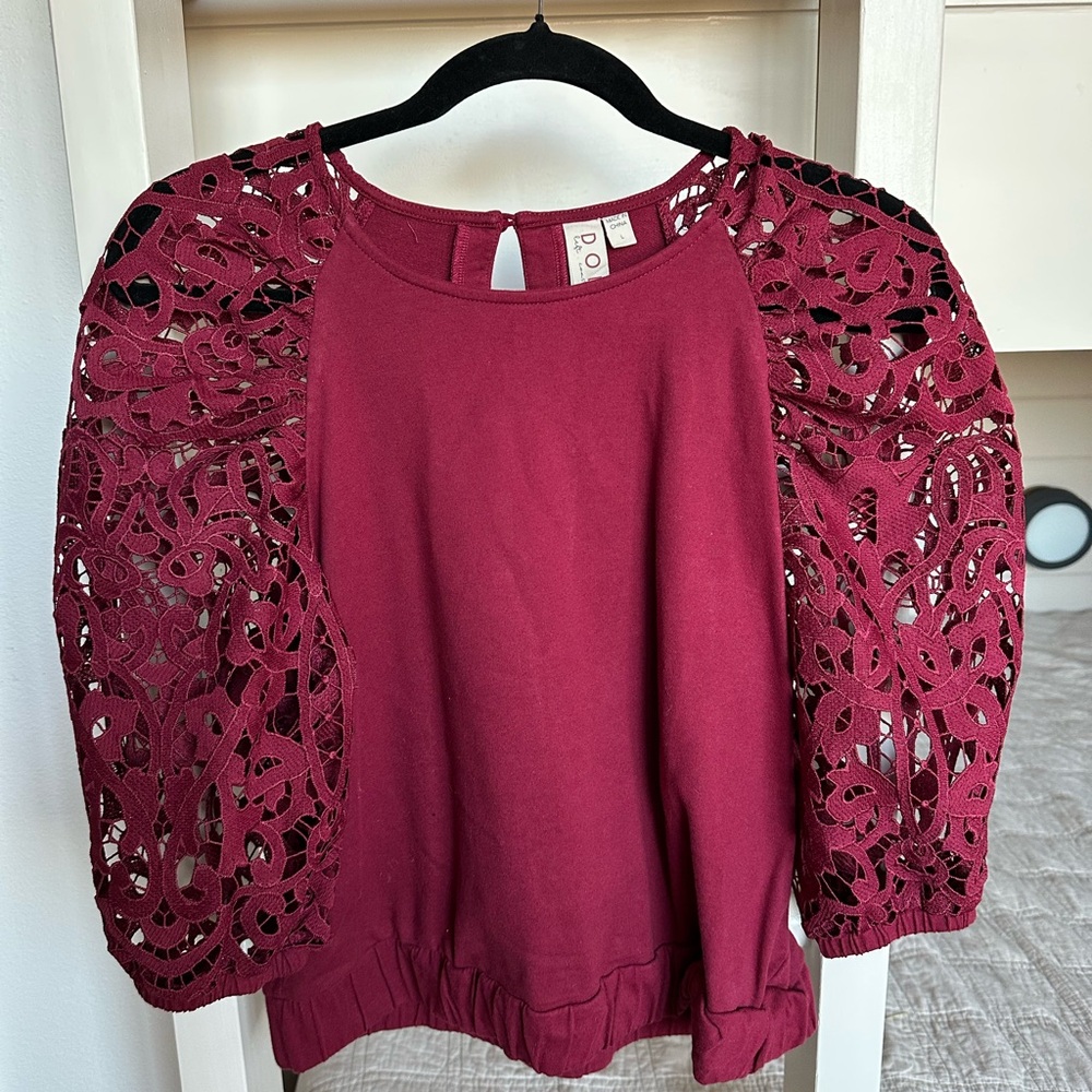 Dolan Burgundy Lace Sleeve Blouse